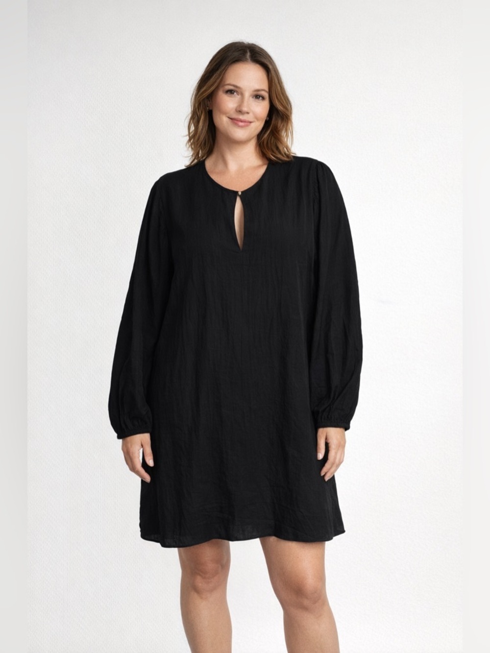 NWT - H&M black long sleeve mini dress with front keyhole. Size XL